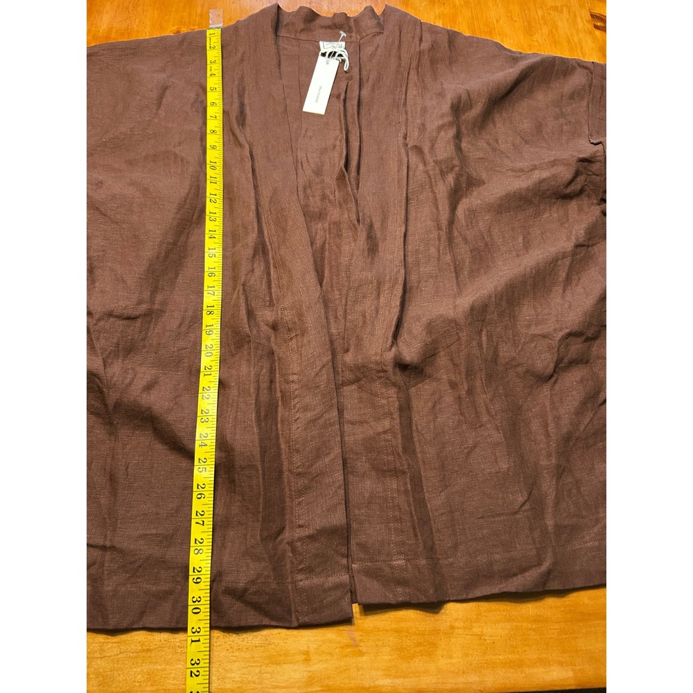 Deiji Studios The 01 Set Linen Wrap Top Tobacco Brown Kimono Tie Waist Chic NEW - Picture 4 of 11